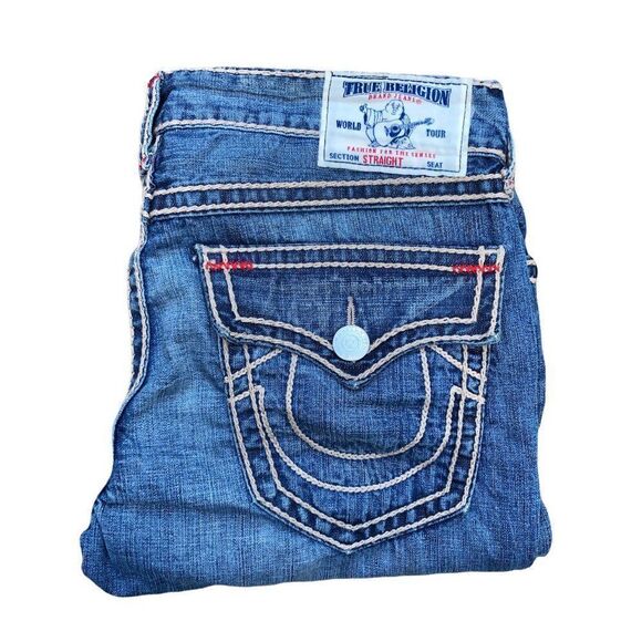 True Religion Jeans Size 36 STRAIGHT BIG STITCH Blue - Picture 1 of 8